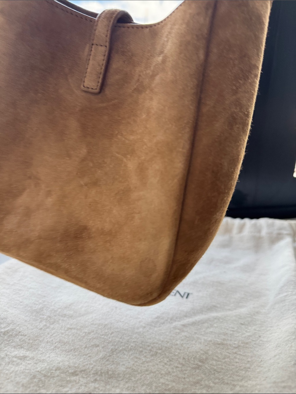 Saint Laurent Brown Suede Shoulder Bag with Gold YSL Logo - Picture 5 of 6